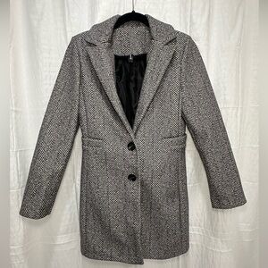 Women's Black and White Herringbone Coat